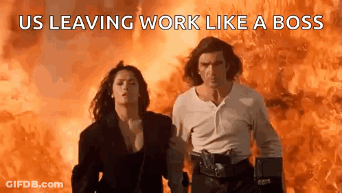Man And Woman Walking In Front Of Fire Us Leaving Work Like A Boss GIF