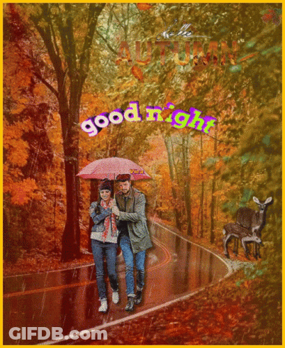 Man And Woman Walking In Rain Saying Good Night GIF