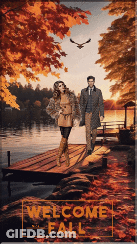 Man And Woman Walking On Dock Welcome Fall GIF