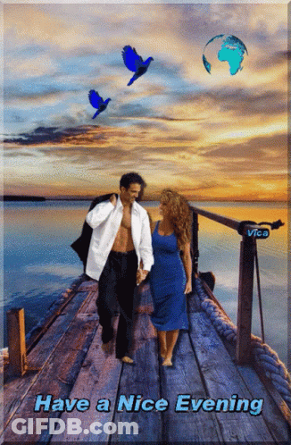 Man And Woman Walking On Pier Have A Nice Evening GIF