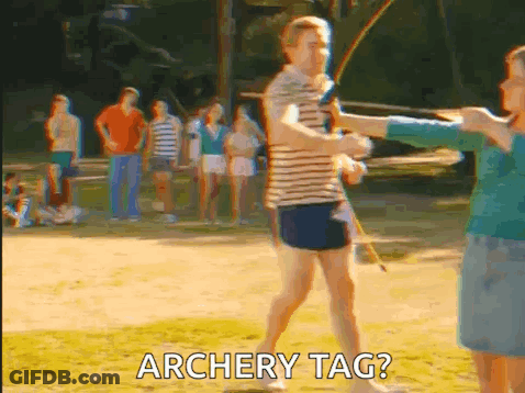 Man And Woman With Bows Saying Archery Tag GIF
