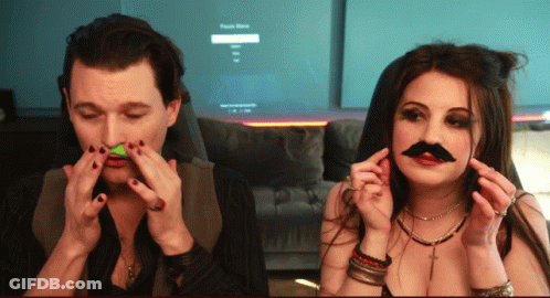 Man And Woman With Fake Mustaches GIF