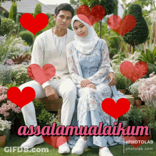 Man And Woman With Hearts Assalamualaikum GIF