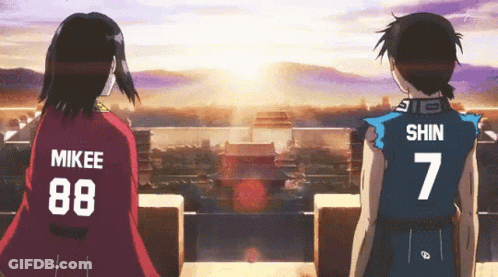 Man And Woman With Mikee 88 And Shin 7 On Backs GIF