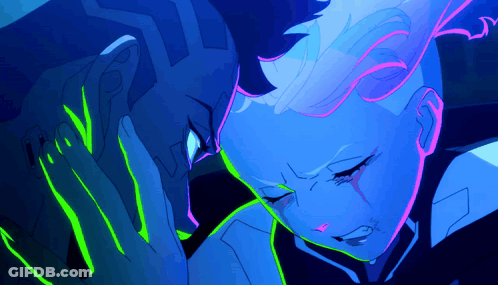 Man And Woman With Neon Green Lines GIF