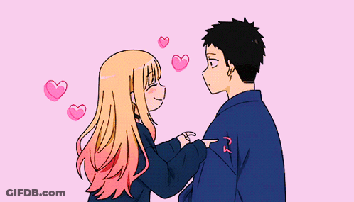 Man And Woman With Pink Hearts Floating GIF