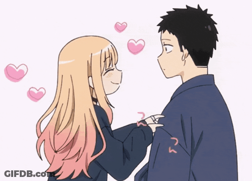 Man And Woman With Pink Hearts GIF