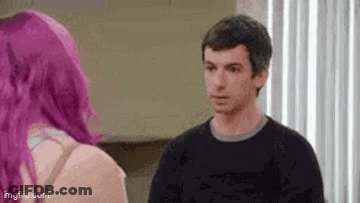 Man And Woman With Purple Hair Standing Together GIF