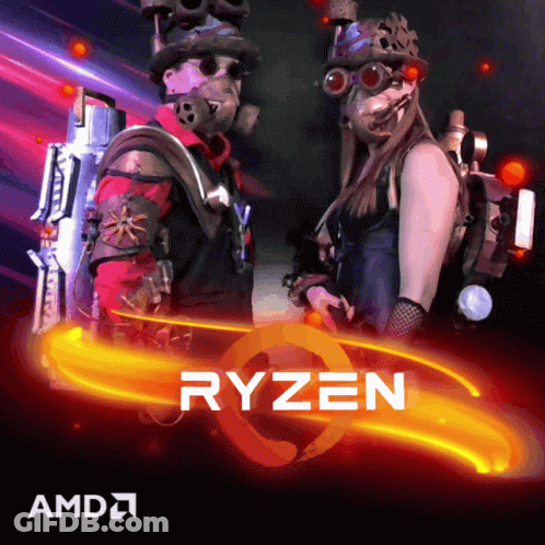 Man And Woman With Ryzen On Red Background GIF