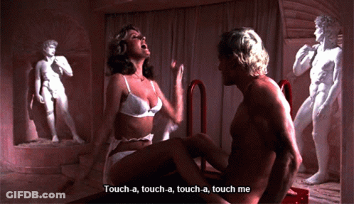 Man And Woman With Statues Saying Touch-A Touch Me GIF