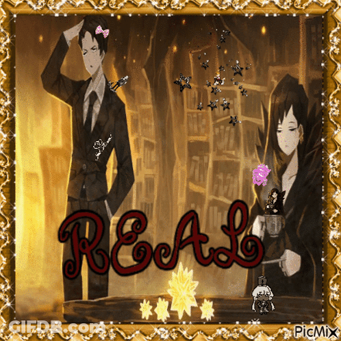 Man And Woman With Word Real In Red GIF