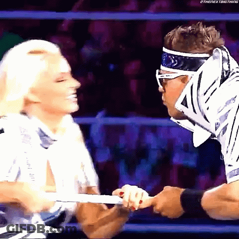 Man And Woman Wrestling In Ring Woman With Headband And Sunglasses GIF