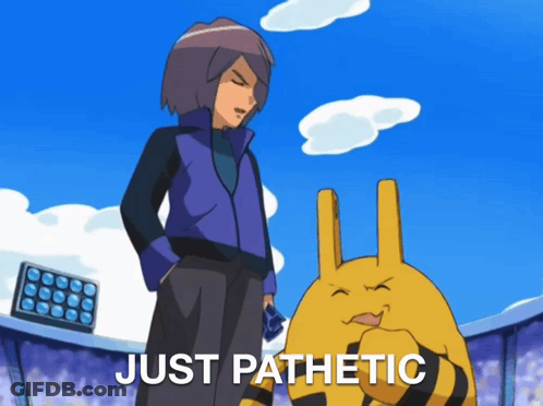 Man And Yellow Rabbit Saying Just Pathetic GIF