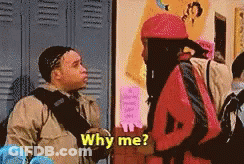 Man Asking Woman Why Me GIF