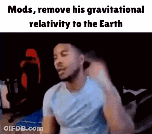 Man At Computer Mods Remove His Gravitational Relativeity GIF