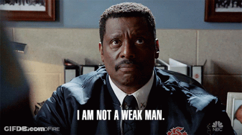 Man At Desk Saying I Am Not A Weak Man GIF