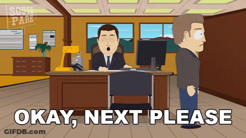 Man At Desk Saying Okay Next Please GIF