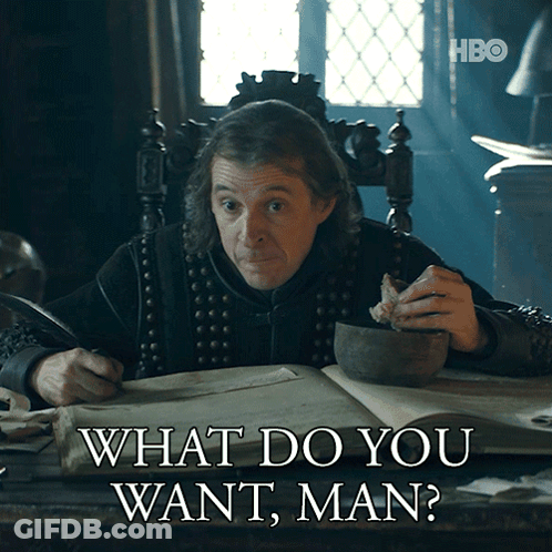 Man At Desk With Bowl Saying What Do You Want GIF