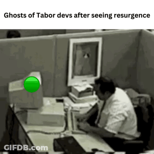 Man At Desk With Green Ball Flying GIF