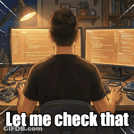 Man At Desk With Two Monitors Let Me Check That GIF
