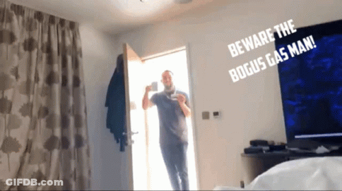 Man At Door Beware The Bogus Gas Man GIF