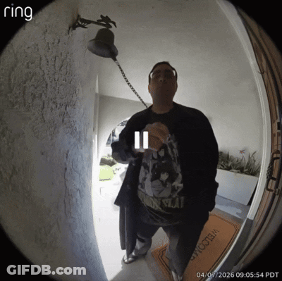 Man At Door With Bell Saying Ring GIF