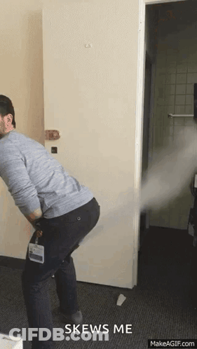 Man At Door With Smoke Saying Skews Me GIF