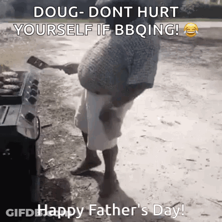 Man At Grill With Spatula Happy Father's Day GIF