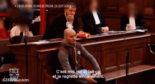 Man At Microphone In Courtroom With Face Juge GIF