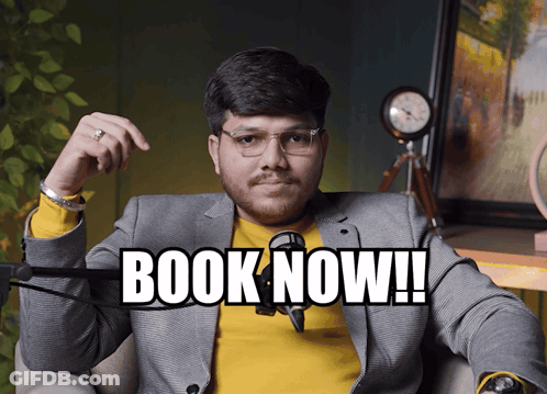 Man At Microphone Saying Book Now GIF
