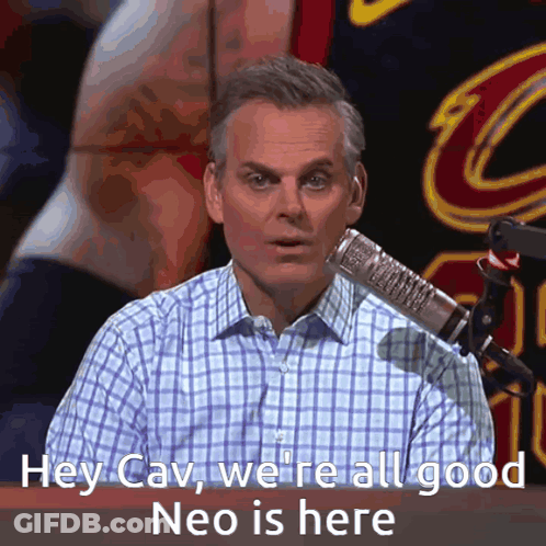 Man At Microphone Saying Hey Cav We're All Good Neo Is Here GIF