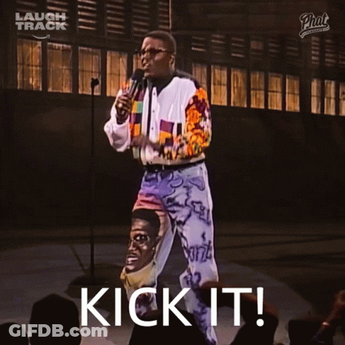 Man At Microphone With Kick It On Screen GIF
