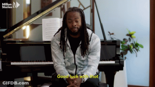 Man At Piano Saying Good Luck With That GIF