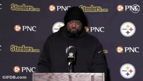 Man At Podium In Front Of Steelers.com And PNC Logos GIF