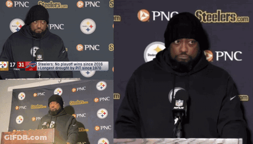 Man At Podium In Front Of Steelers Sign GIF