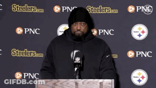Man At Podium In Front Of Wall With Steelers.com And PNC Logos GIF