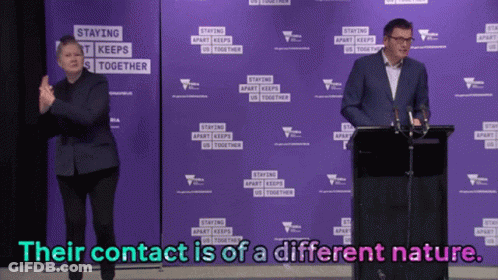 Man At Podium Saying Staying Apart Keeps Us Together GIF