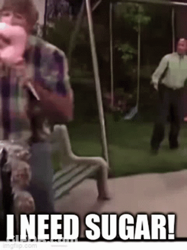 Man At Swing Set Saying I Need Sugar GIF
