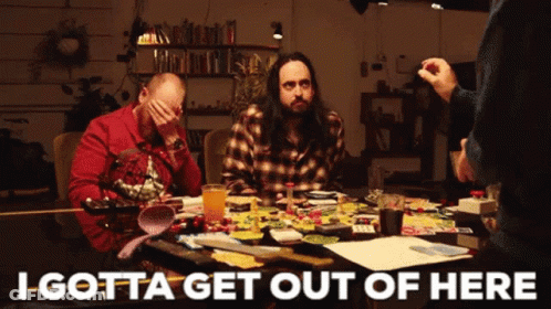 Man At Table Saying I Gotta Get Out Of Here GIF