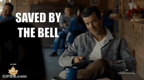 Man At Table Saying Saved By The Bell GIF