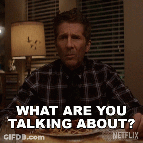 Man At Table With Food Says What Are You Talking About Netflix GIF
