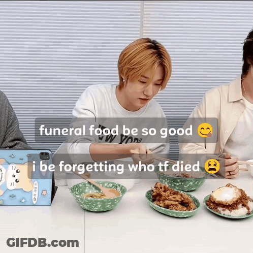Man At Table With Funeral Food Sticker GIF