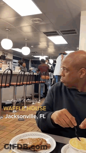 Man At Table With Plate Of Food Waffle House Jacksonville FL GIF