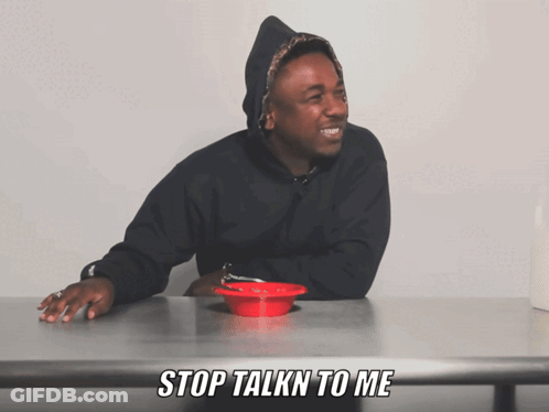Man At Table With Red Bowl Saying Stop Talkn To Me GIF