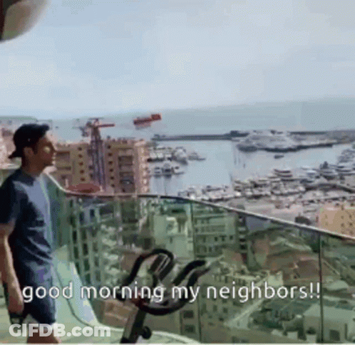 Man Balcony Good Morning My Neighbors GIF