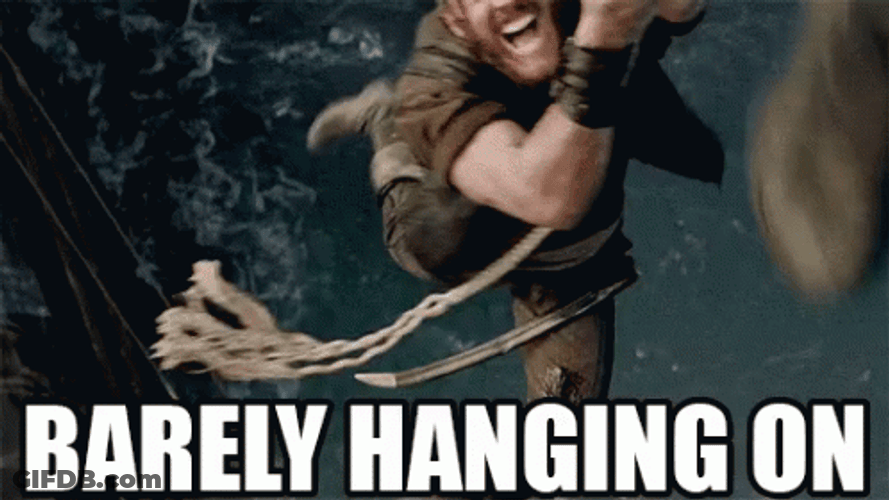 Man Barely Hanging On Rope GIF