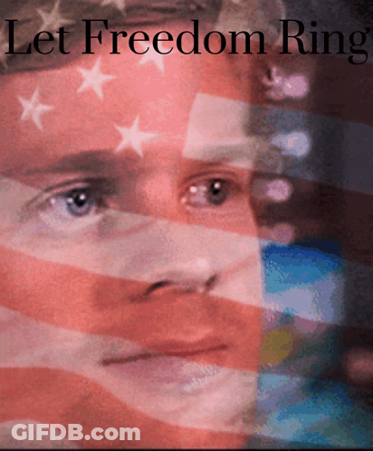 Man Behind American Flag Saying Let Freedom Ring GIF