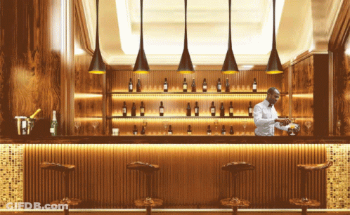Man Behind Bar With Wine Bottles GIF