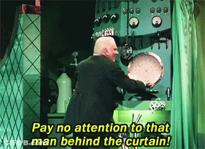 Man Behind Green Curtain Pay No Attention GIF