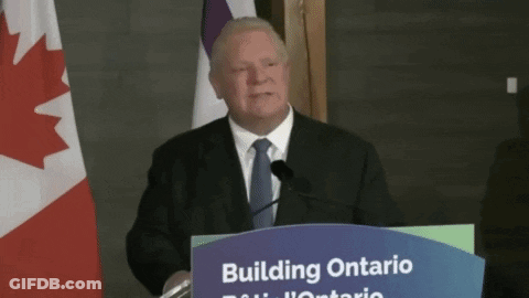 Man Behind Podium Saying Building Ontario GIF